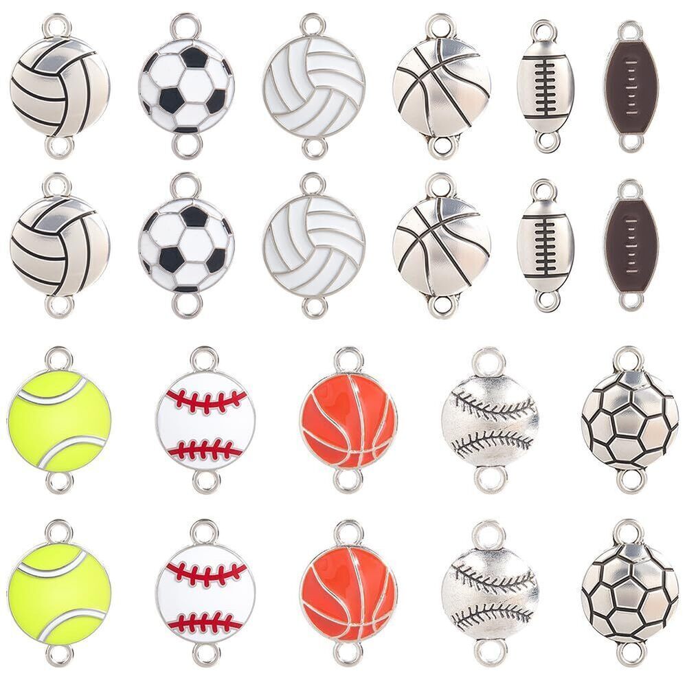 6392 1 Box 66Pcs 11 Styles Sports Ball Charms Enamel Connector Charms Bulk